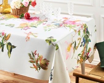 On Sale! CLAIRE FLORAL Cotton Coated Rectangle Tablecloth -French Oilcloth Spill Proof Wipeable Fabric -Elegant Rectangular Table Decor Gift