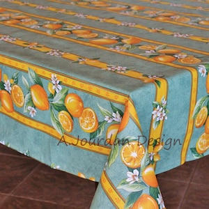 LEMON GREEN French Provence Acrylic Cotton Coated Rectangle Tablecloth - French Country Oilcloth Indoor Outdoor Table Cover Home Table Decor