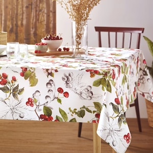 PROVENCE BERRIES Wild Fruits Rectangle Cotton Coated Tablecloth French Oilcloth Spill Proof Wipe Off Rectangular Country Home Table Decor