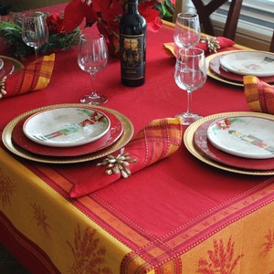 LAVENDER RED Jacquard Woven Coated Cotton Tablecloths - French Country Provence Lavender Cloth - Elegant Christmas Party Table Cover Gifts