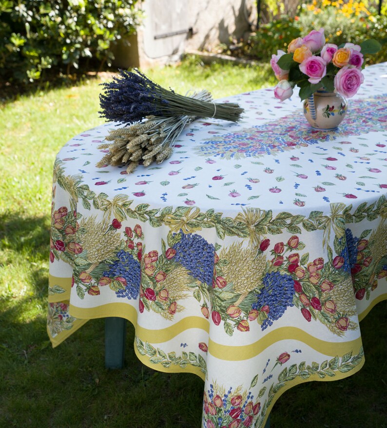 ROSES LAVENDER Cotton Coated Rectangle Tablecloth French Etsy