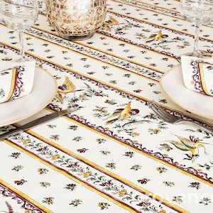 MOUSTIER BURGUNDY Coated Rectangle Tablecloths - French Provence Oilcloth Spill Proof Wipe Off Table cloth - Party Table Decor Home Gifts