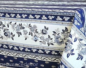 AVIGNON BLUE WHITE Rectangular Acrylic Coated Cotton Table cloths French Oil cloth Spill Proof Wipe Off Fabric French Country Home Decor