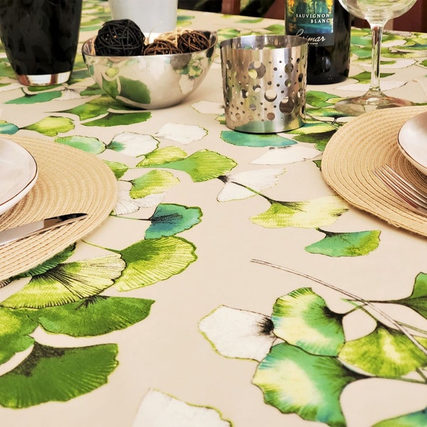 59in GISELLE FLOWERS Round Cotton Coated Tablecloth Trendy Design French Oilcloth Spill Proof Wipe Off Circular Table Home Decoration Gift