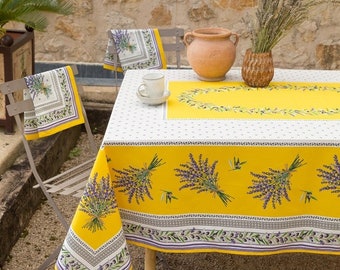 PROVENCE LAVENDER YELLOW Rectangle Cotton Coated Tablecloth French Country Oilcloth Spill Proof Wipe Off Cloth Olive Lavender Table Decor