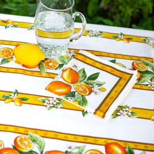 LEMON WHITE Rectangle Cotton Coated Tablecloth French Oilcloth Wipeable Fabric Indoor Outdoor Dining Picnic Party Table Cover Summer Gift bild 2