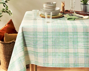 CAMPAGNE GREEN Rectangular French Country Tablecloths -French Oilcloth Cotton Coated Spill Proof Wipe Off Cloth- Rectangle Party Table Cover