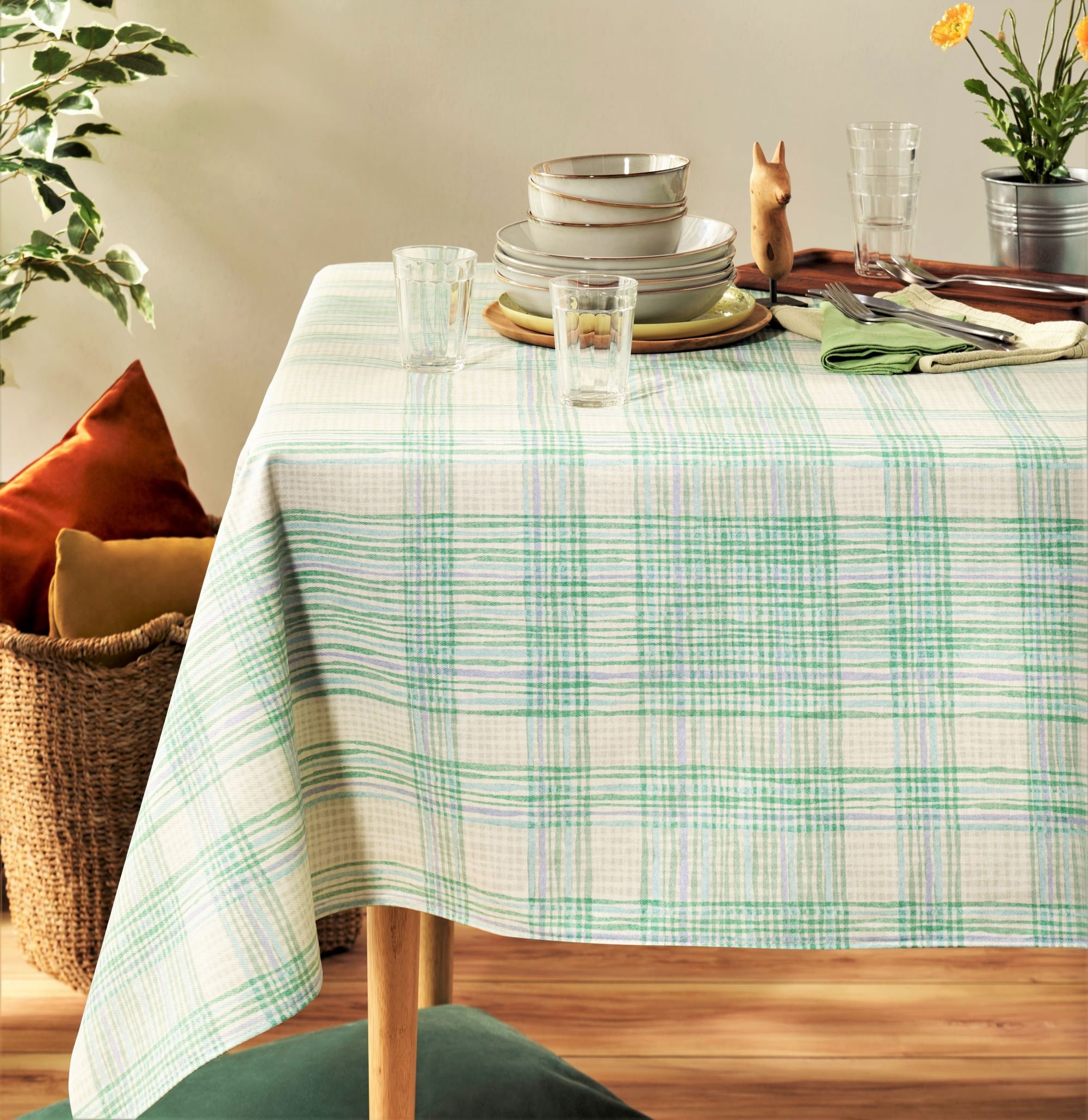 CAMPAGNE GREEN Rectangular French Country Tablecloths French Oilcloth Cotton Coated Spill Proof Wipe Off Cloth Rectangle