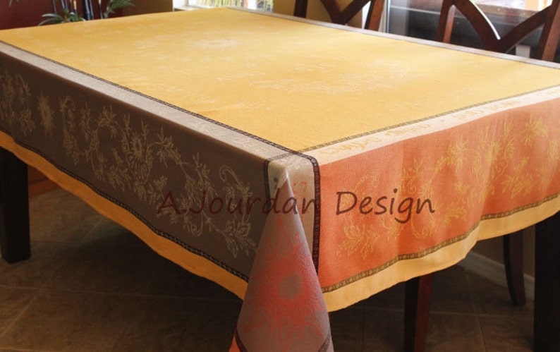 CARPE DIEM YELLOW French Jacquard Woven Teflon Cotton Coated Tablecloths Fall Thanksgiving Party Table Decor French Home Decor Gifts