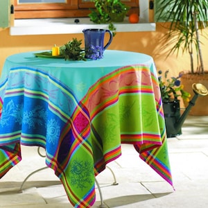 XL 118/136 CEZANNE Jacquard Woven Teflon Cotton Coated Tablecloth - French Country Sunflower Party Table Cover - Home Decoration Gifts