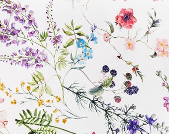 SYLVIE WILDFLOWERS Fabric SAMPLE French Oilcloth Acrylic Cotton Coated Wipe Off Stain Resistant Material for Outdoor Home Arts and Crafts