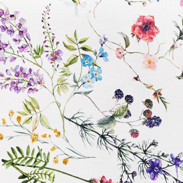 SYLVIE WILDFLOWERS Fabric SAMPLE French Oilcloth Acrylic Cotton Coated Wipe Off Stain Resistant Material for Outdoor Home Arts and Crafts