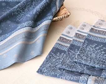 VALENSOLE LAVENDER BLUE French Jacquard Napkins Cotton Provence Style Rustic Country Dining Decor Elegant Table Linen Wedding Gift Set