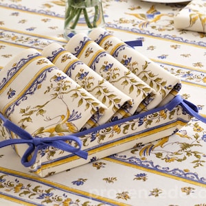 MOUSTIER BLUE French Country Napkin Set Blue and Yellow Floral Cloth Napkin Provence Table Decor Cotton Dinner Napkin Bridal Shower Gift