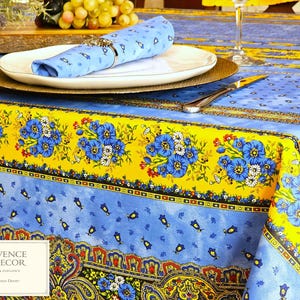 Mantel rectangular de algodón TRADITION BLUE, estilo provenzal tradicional francés. Ideal para la decoración de comedores, fiestas y como regalo.