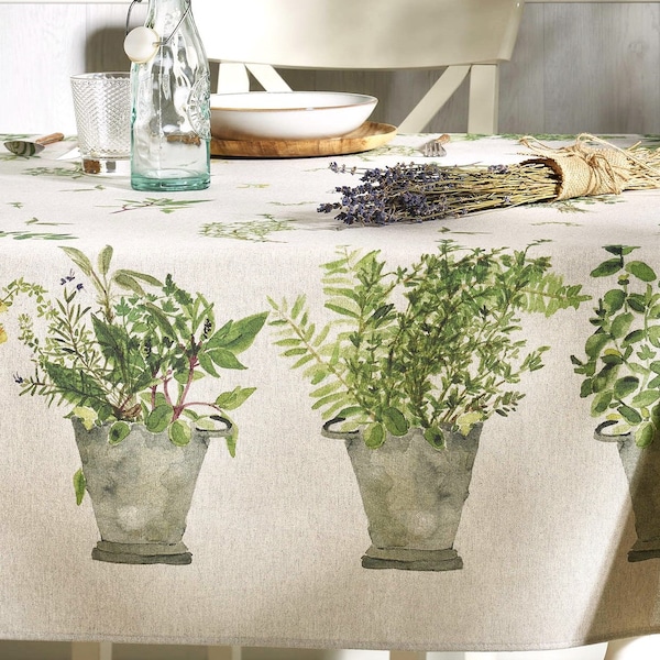 70in PROVENCE GARDEN LINEN Round French Country Tablecloths - French Oilcloth Cotton Coated Spill Proof Wipe Off Cloth - Party Table Decor