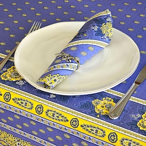 BASTIDE BLUE STRIPED Napkin Set French Country Cloth Napkin Blue Yellow Table Decor Provence Style Kitchen Accent Summer Gift Hostess Linen