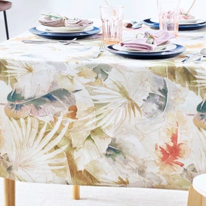 SALE! CELINE NATURE Cotton Coated Rectangle Tablecloth, French Oilcloth Spill Proof Easy Wipe Off Fabric, Party Rectangular Table Cover