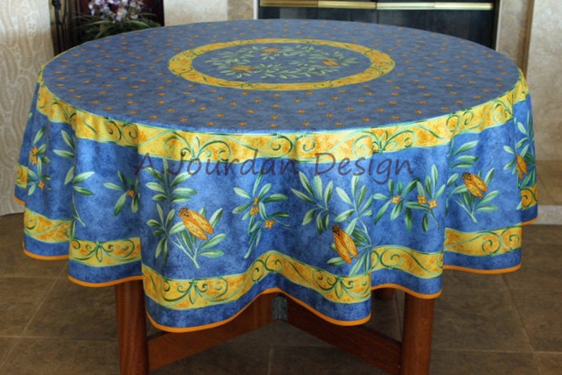 CIGALE BLUE Round Acrylic Cotton Coated Tablecloth - Thumbnail 2