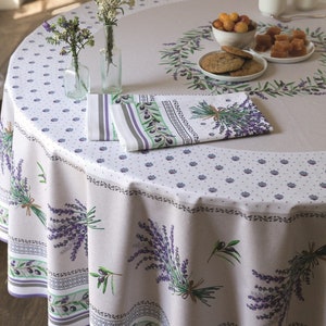 PROVENCE LAVENDER NATURAL Printed Cotton 70in Round Tablecloths -French Olives Provence Lavender Flowers Circular Tablecloth Home Decor Gift