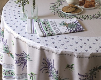70in PROVENCE LAVENDER NATURAL Round Printed Cotton Tablecloths French Olives Provence Lavender Flowers Circular Tablecloth Home Decor Gift