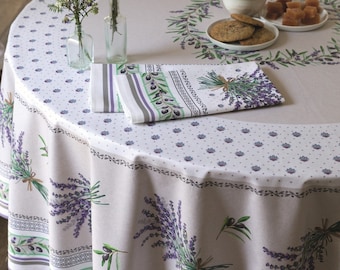 PROVENCE LAVENDER NATURAL Printed Cotton 70in Round Tablecloths -French Olives Provence Lavender Flowers Circular Tablecloth Home Decor Gift