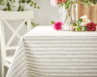 MISTRAL LINEN WHITE Rectangle Contemporary Design Cotton Coated Tablecloths French Oil cloth Spill Wipe Off Fabric Rectangular Table Cover
