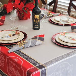 FRENCH WINERIES GRAY Jacquard Woven Cotton Coated Tablecloths - French Country Wine Lovers Gifts -Elegant Celebration Party Table Home Decor