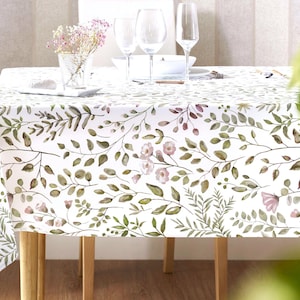 SERENE GARDEN Cotton Coated Rectangle Tablecloths - French Oil cloth Spill Wipe Off Fabric - Elegant Nature Rectangular Party Table Cover