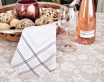 CHANTELLE LINEN WHITE Cotton Coated Rectangle Tablecloths - French Oilcloth Spill Proof Wipe Off Fabric - Rectangular Table Cover Home Gifts