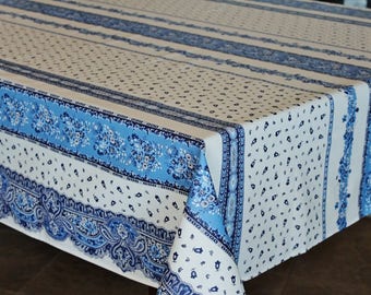 TRADITION WHITE BLUE French Provence Marat Cotton Coated Rectangle Tablecloth - French Oilcloth Wipe Off Fabric - Party & Home Table Decor