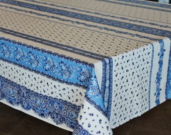 TRADITION WHITE BLUE Rectangle French Provence Marat Cotton Coated Tablecloth French Oilcloth Wipe Off Fabric Party & Home Table Decor