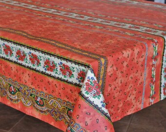 TRADITION SALMON French Country Avignon Rectangle Tablecloths - French Oilcloth Easy Clean Wipe Off In/Outdoor Party Decor - Home Decor Gift