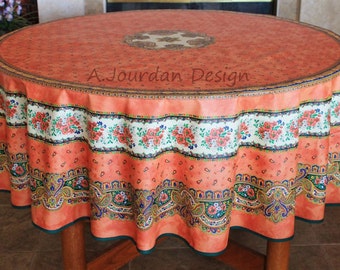 70in TRADITION SALMON Round Printed Cotton Table cloths French Country Marat Provence Circular Tablecloths Party Table Home Decor Gifts