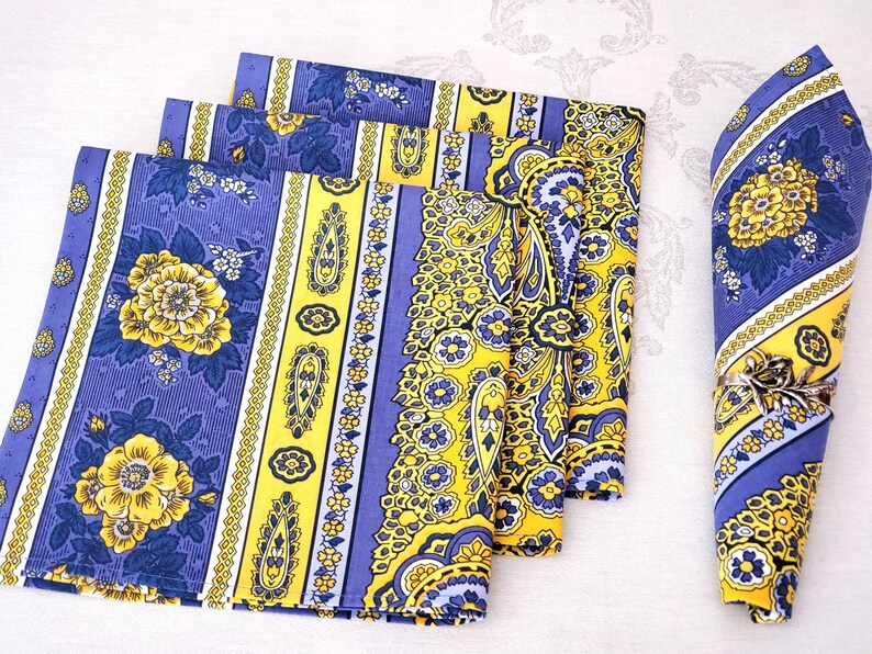 BASTIDE BLUE STRIPED Napkin Set French Country Cloth Napkin Blue Yellow Table Decor Provence Style Kitchen Accent Summer Gift Hostess Linen image 2