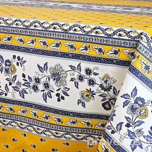 AVIGNON YELLOW WHITE Rectangle French Oilcloth Cotton Coated Tablecloth Provence Rectangular Table Cover Indoor Outdoor Party Table Decor