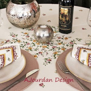 MOUSTIER BURGUNDY Printed Cotton 70 in Round French Table cloths - French Country Provence Circular Table Cover - Farmhouse Home Decor Gifts