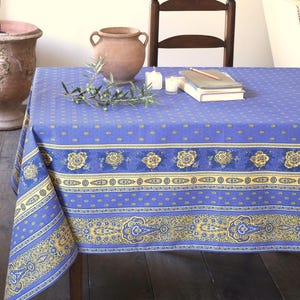 BASTIDE BLUE YELLOW Cotton Coated Rectangle Tablecloth French Oilcloth Easy Clean Wipe Off Fabric In Outdoor Party Rectangular Table Decor