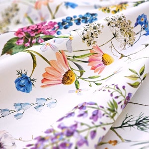 SYLVIE WILDFLOWERS Fabric by the Yard 61 inches wide Acrylic Cotton Coated - French Oil cloth Stain Resistant Wipe Off Heavy Cotton Material
