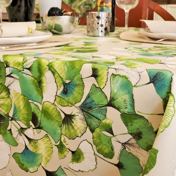 GISELLE FLOWERS Trendy Nature Design Cotton Coated Rectangular Tablecloth - French Oilcloth Spill Proof Wipe Off Party Table Decoration Gift