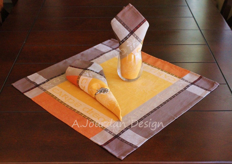 CARPE DIEM YELLOW French Jacquard Woven Teflon Cotton Coated Tablecloths Fall Thanksgiving Party Table Decor French Home Decor Gifts