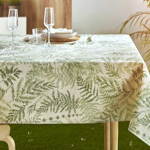 ZEN GARDEN French Country Cotton Coated Rectangle Tablecloths - French Oilcloth Spill Proof Wipe Off Cloth Mountain Forest Nature Home Decor