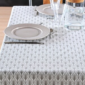 ABSTRACT FEATHERS GRAY Rectangular Contemporary Design Cotton Coated Tablecloths French Oilcloth Spill Wipe Off Fabric Party Table Decor
