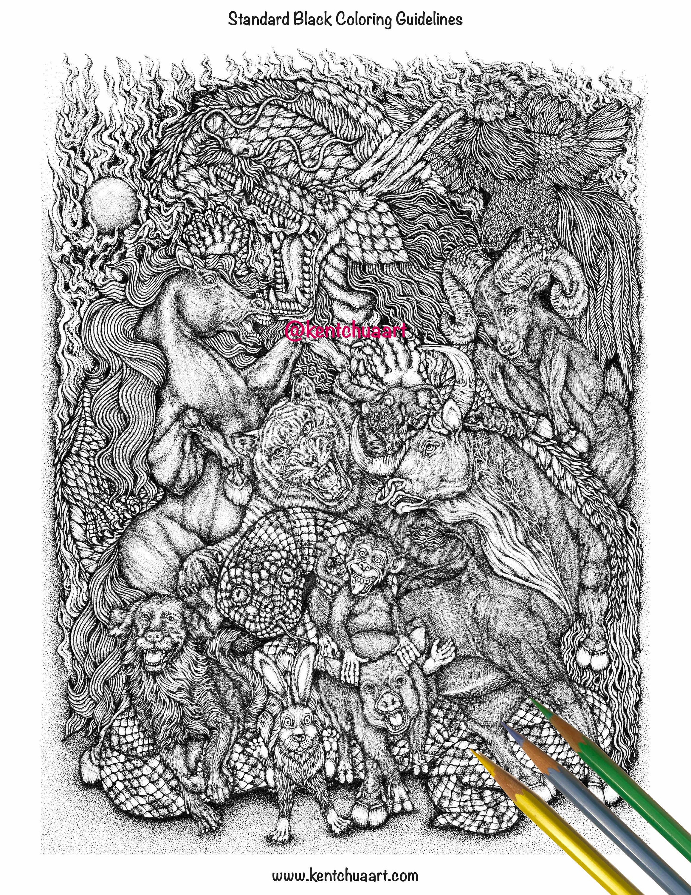 Download 4 Pdf Adult Coloring Pages Black Blue Grey Sepia Instant Etsy
