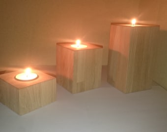 SET Small Candleholders Solid OAK - 3pcs