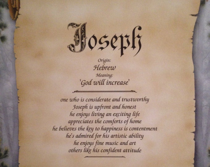 Joseph First Name Meaning Art PrintName  Etsy
