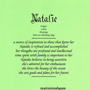 Natalie First Name Meaning Art Print-Personalized Any Name-Name Meaning Gift-8x10 Green Art Print-Home Decor-Birthday-Christmas-Gift for her