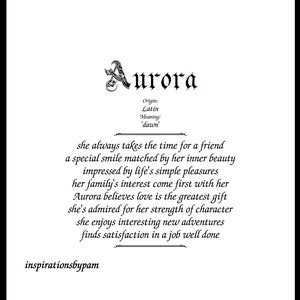 Nome personalizado significado arte impressão-Nome Aurora-Qualquer nome significado-8x10-Sem moldura -Decoração de casa-Arte de parede-Aniversário-Presente para ela-Natal