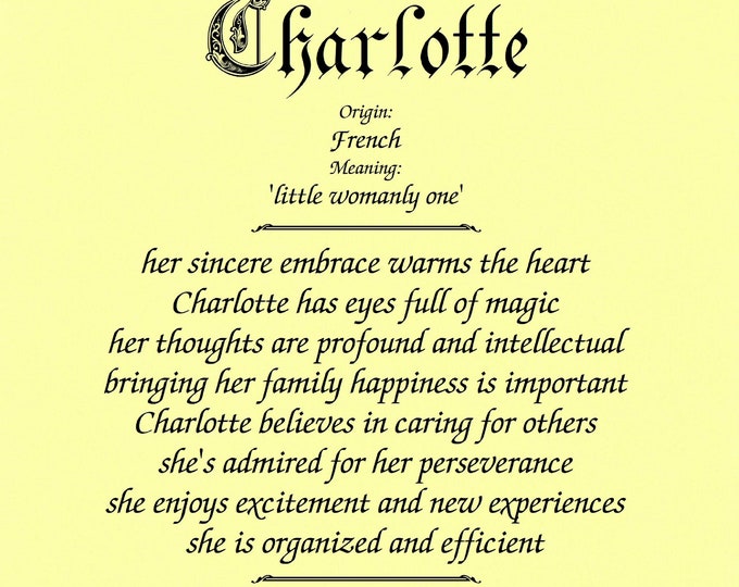 Personalized First Name Meaning Art Printcharlotte Nameany Name8x10 Wall Arthome Decor