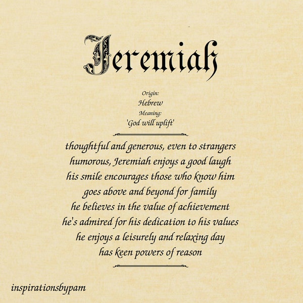 Jeremiah First Name Meaning Art Print-Hebrew Origin-Personalized Name Meaning-8x10-Home Decor-Birthdays-Father's Day-Christmas-Gift for him